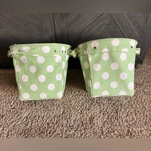 Pottery Barn Kids Bins (2) Mint Green White Polka Dots